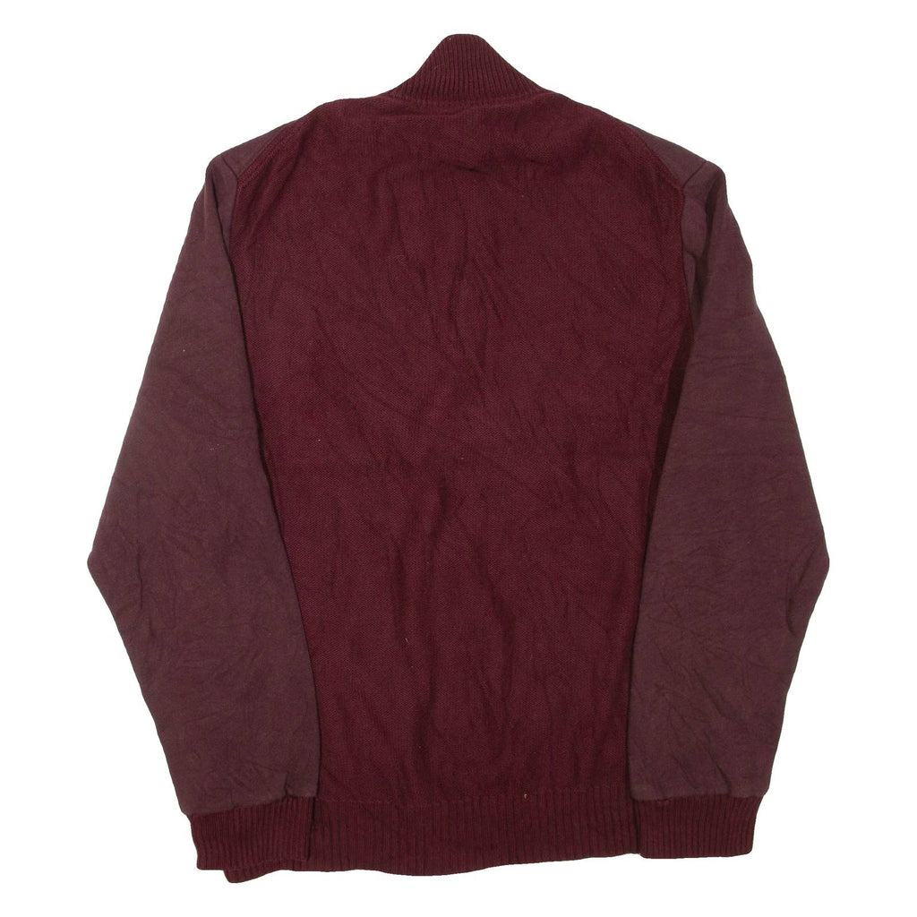 CALVIN KLEIN JEANS Mens Heavy Knit Jumper Maroon 1/4 Zip Chunky Knit XL