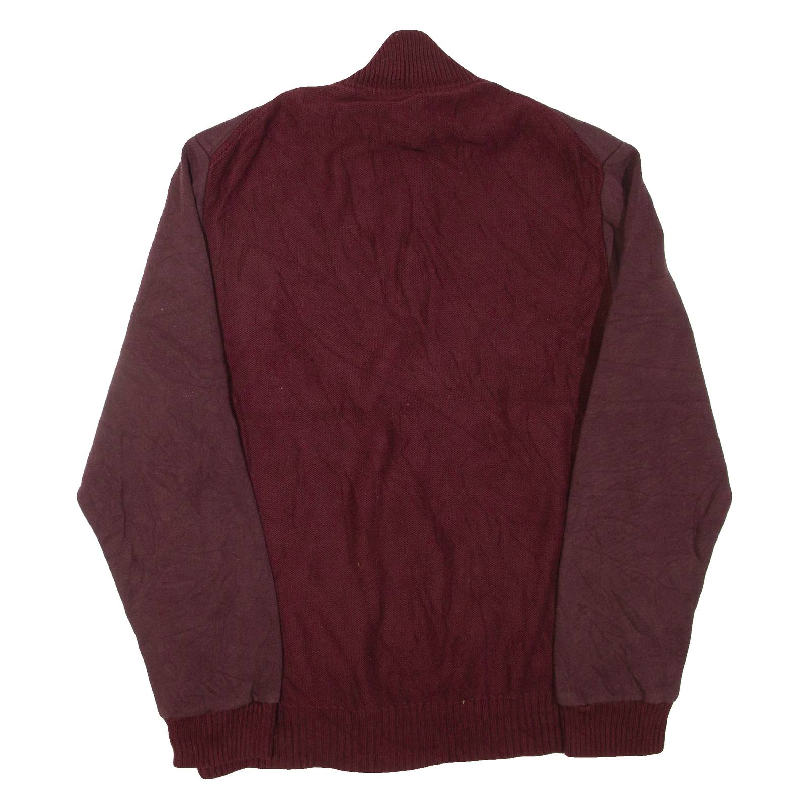 CALVIN KLEIN JEANS Mens Heavy Knit Jumper Maroon 1/4 Zip Chunky Knit XL