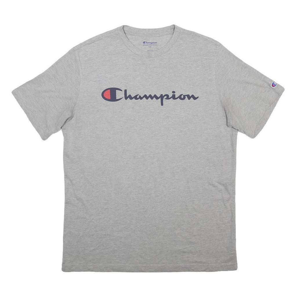 CHAMPION Mens Grey Short Sleeve Crew Neck Cotton Blend T-Shirt L Classic Logo