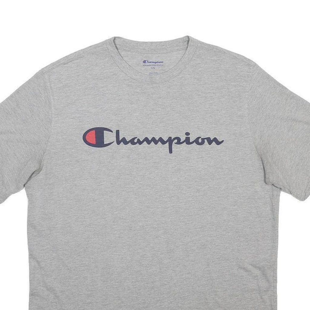 CHAMPION Mens Grey Short Sleeve Crew Neck Cotton Blend T-Shirt L Classic Logo