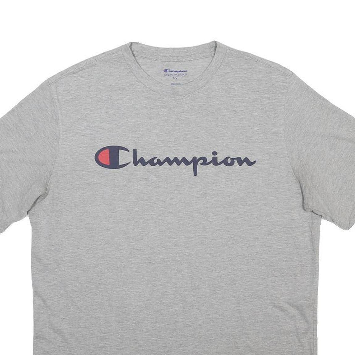 CHAMPION Mens Grey Short Sleeve Crew Neck Cotton Blend T-Shirt L Classic Logo