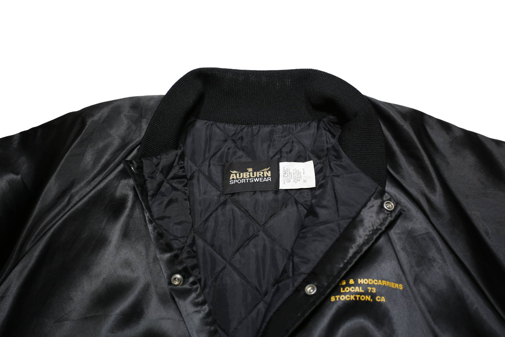 AUBURN Mens Black Nylon Classic Jacket XL Satin Labourers Local 73 Stockton