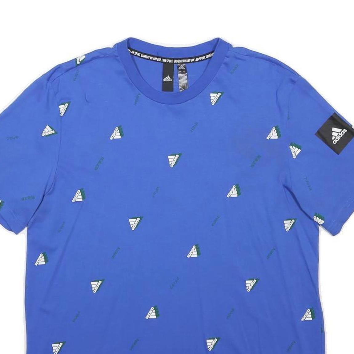 ADIDAS Mens Blue Graphic T-Shirt L Short Sleeve Crew Neck Sports Casual