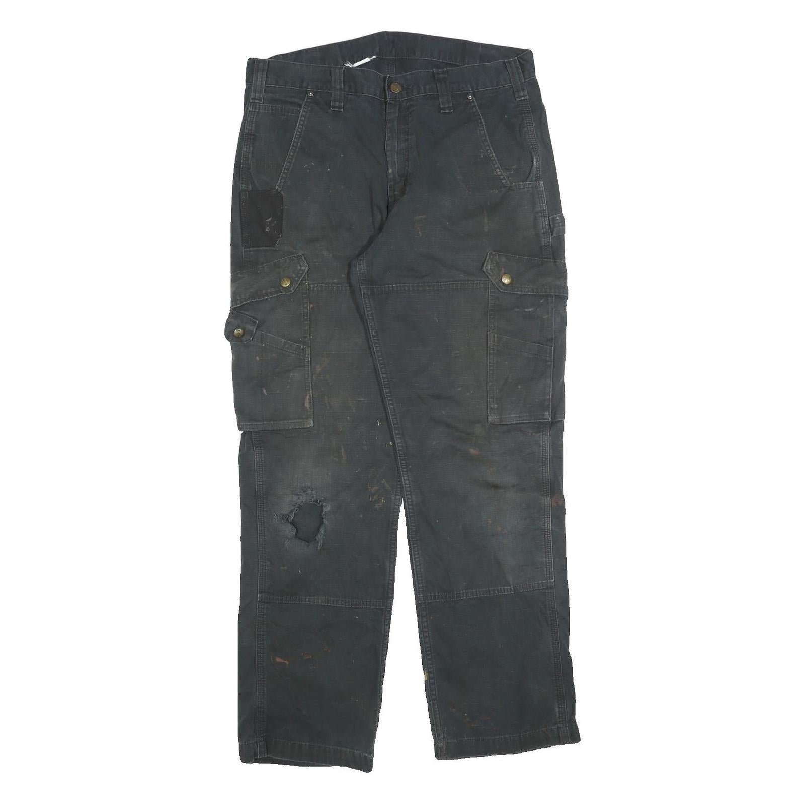 CARHARTT Mens Black Cotton Blend Regular Fit Straight Leg Trousers W34 L32