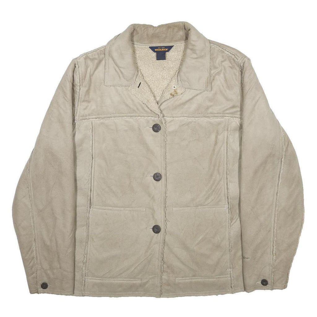 WOOLRICH Womens Beige Shearling Button Jacket L Soft Warm Button Closure