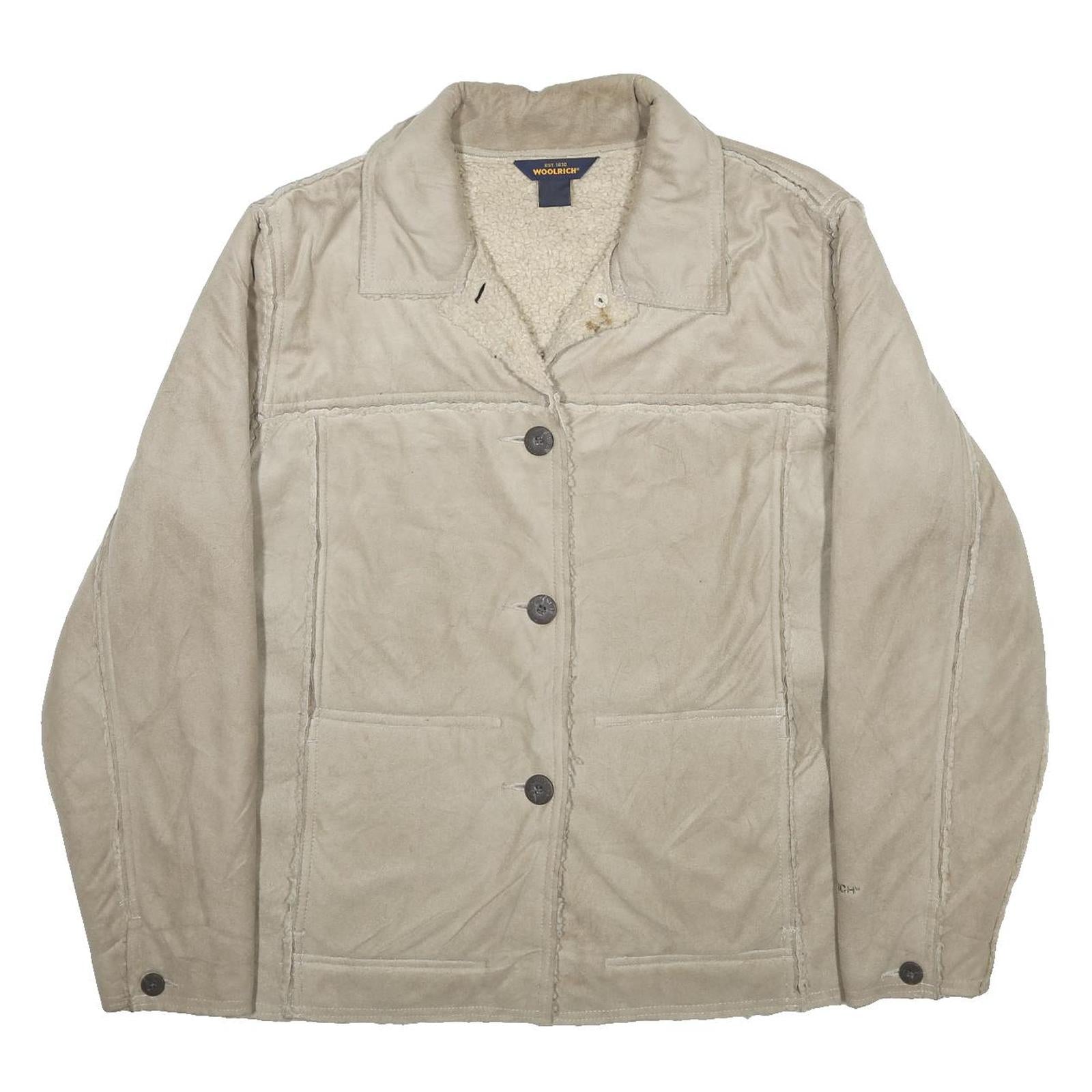 WOOLRICH Womens Beige Shearling Button Jacket L Soft Warm Button Closure