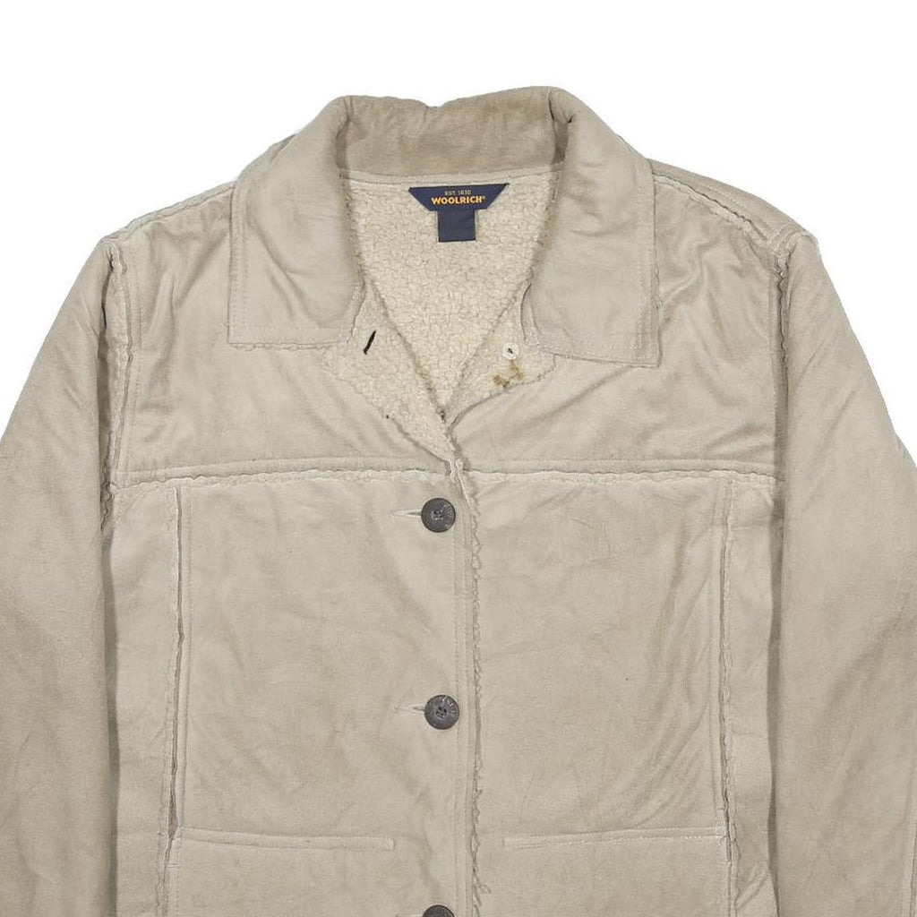 WOOLRICH Womens Beige Shearling Button Jacket L Soft Warm Button Closure
