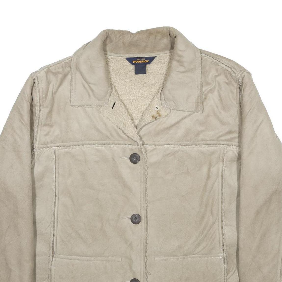 WOOLRICH Womens Beige Shearling Button Jacket L Soft Warm Button Closure