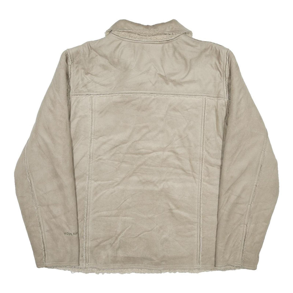 WOOLRICH Womens Beige Shearling Button Jacket L Soft Warm Button Closure