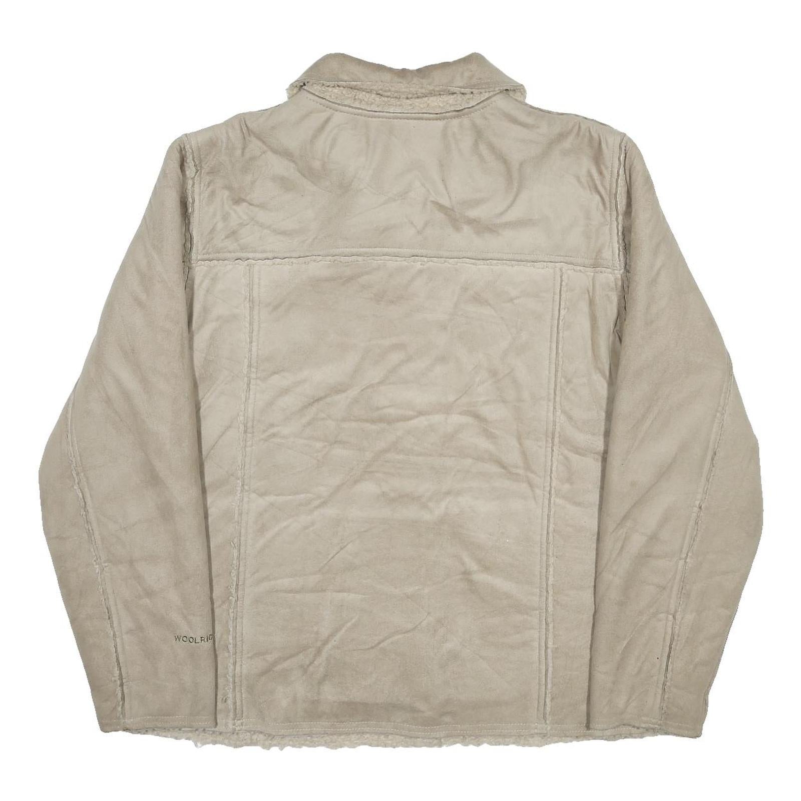 WOOLRICH Womens Beige Shearling Button Jacket L Soft Warm Button Closure