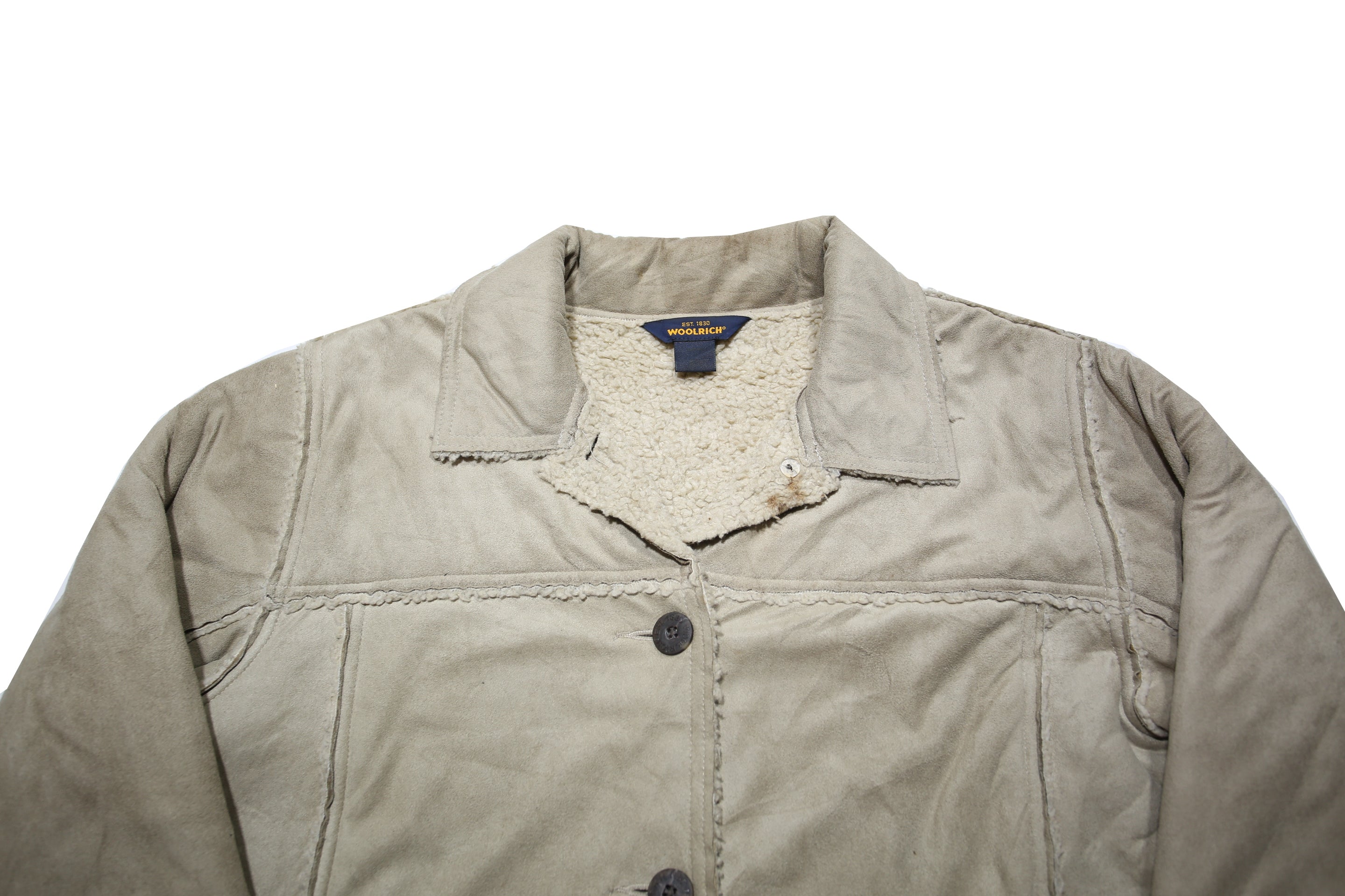 WOOLRICH Womens Beige Shearling Button Jacket L Soft Warm Button Closure