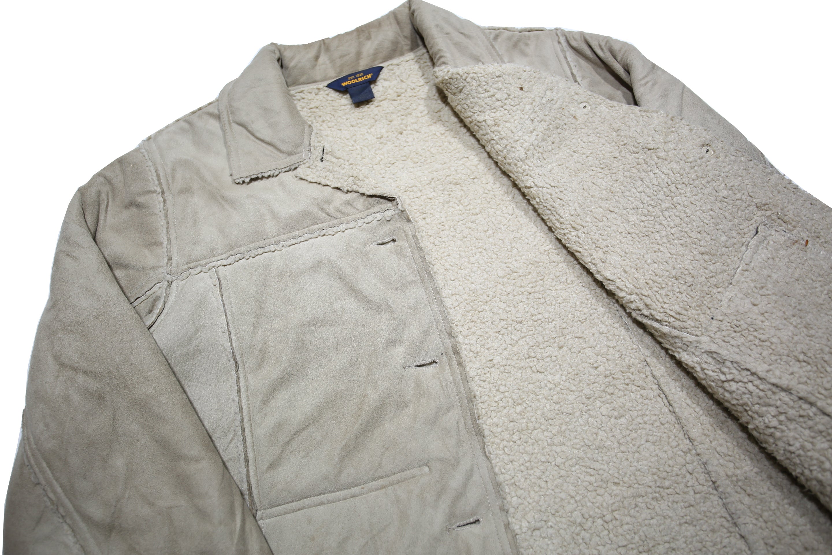 WOOLRICH Womens Beige Shearling Button Jacket L Soft Warm Button Closure