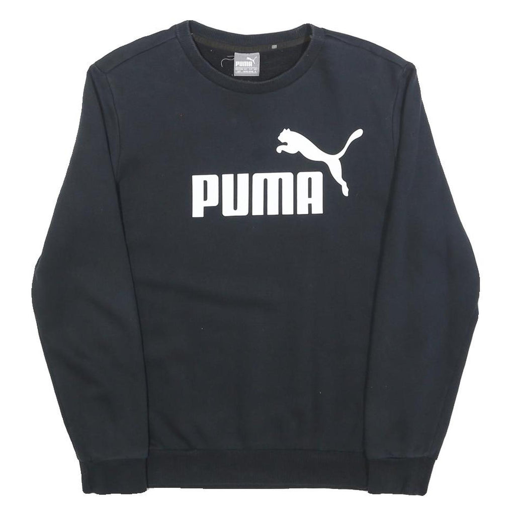 PUMA Mens Black Cotton Blend Sweatshirt S Crew Neck Logo Pullover Casual