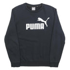 PUMA Mens Black Cotton Blend Sweatshirt S Crew Neck Logo Pullover Casual