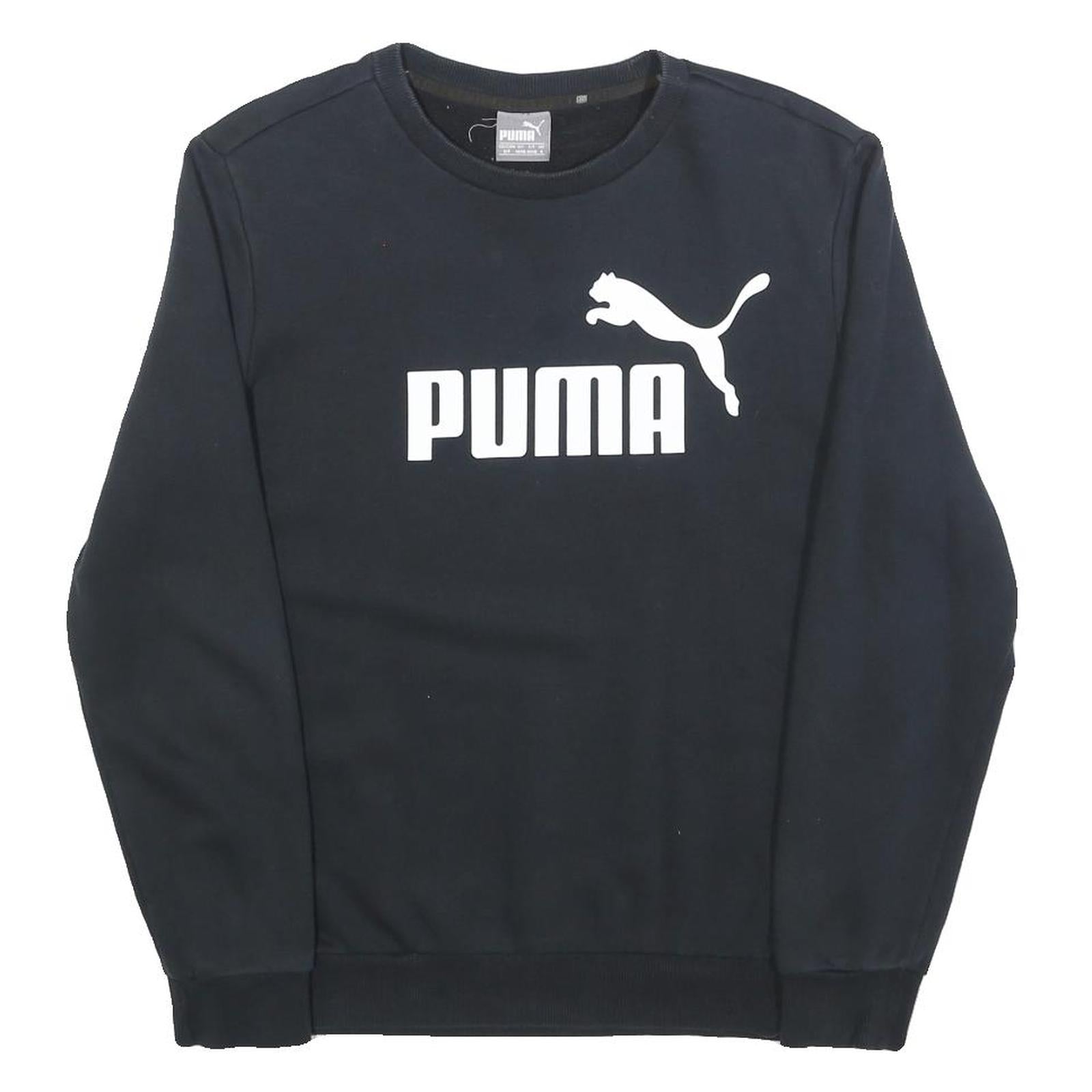 PUMA Mens Black Cotton Blend Sweatshirt S Crew Neck Logo Pullover Casual