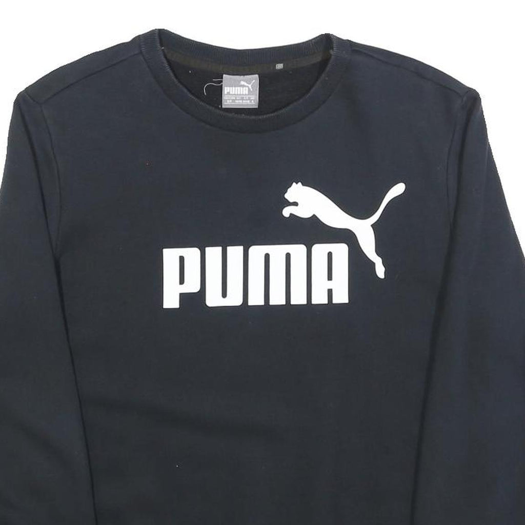PUMA Mens Black Cotton Blend Sweatshirt S Crew Neck Logo Pullover Casual
