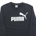 PUMA Mens Black Cotton Blend Sweatshirt S Crew Neck Logo Pullover Casual