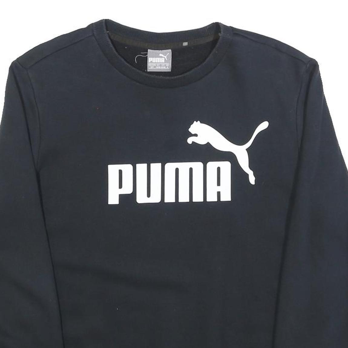 PUMA Mens Black Cotton Blend Sweatshirt S Crew Neck Logo Pullover Casual