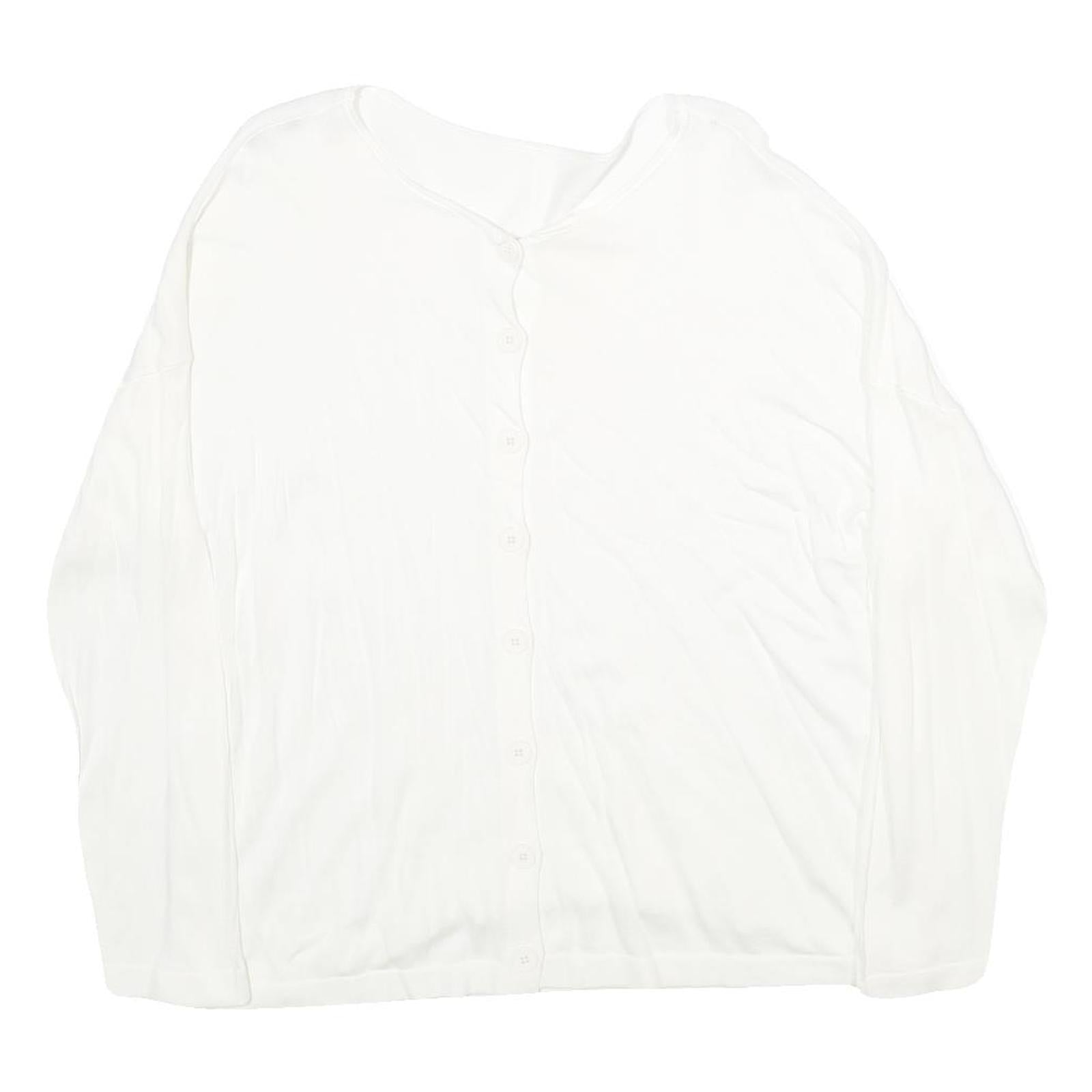BENETTON Womens White Plain Button Up Crew Neck Basic Knit Jumper XS Lightweight
