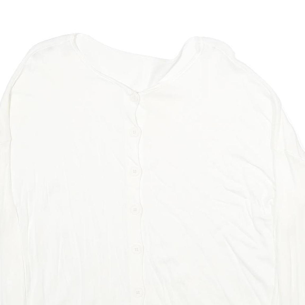 BENETTON Womens White Plain Button Up Crew Neck Basic Knit Jumper XS Lightweight