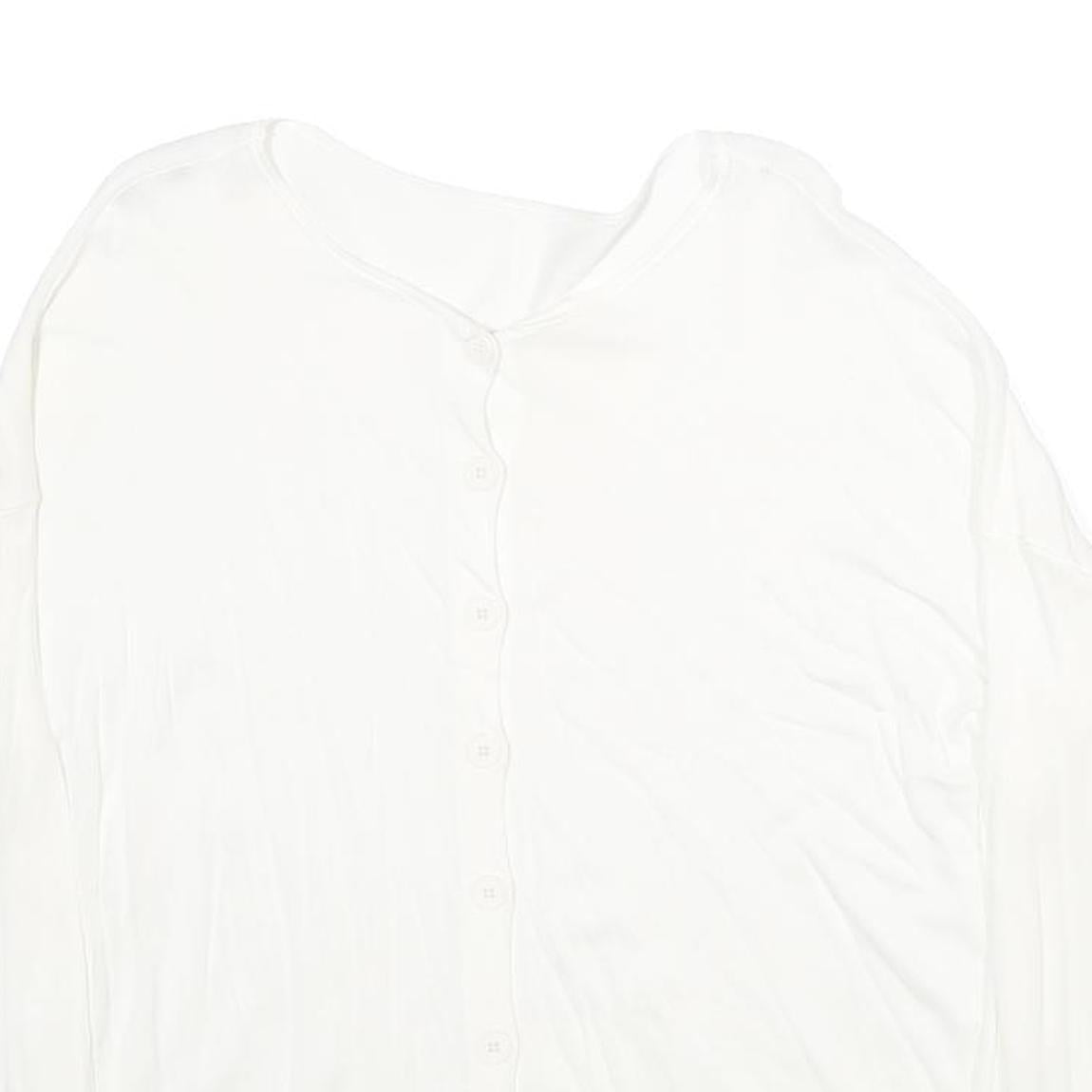 BENETTON Womens White Plain Button Up Crew Neck Basic Knit Jumper XS Lightweight