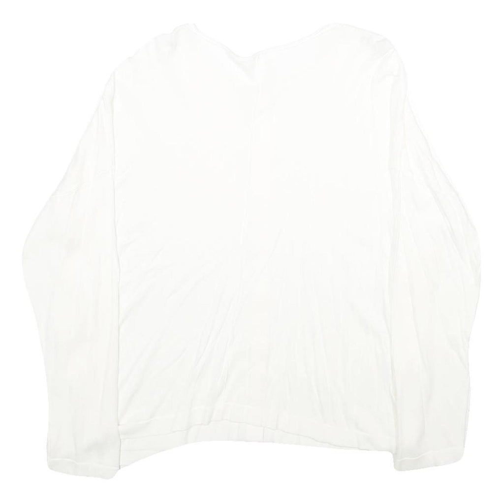 BENETTON Womens White Plain Button Up Crew Neck Basic Knit Jumper XS Lightweight
