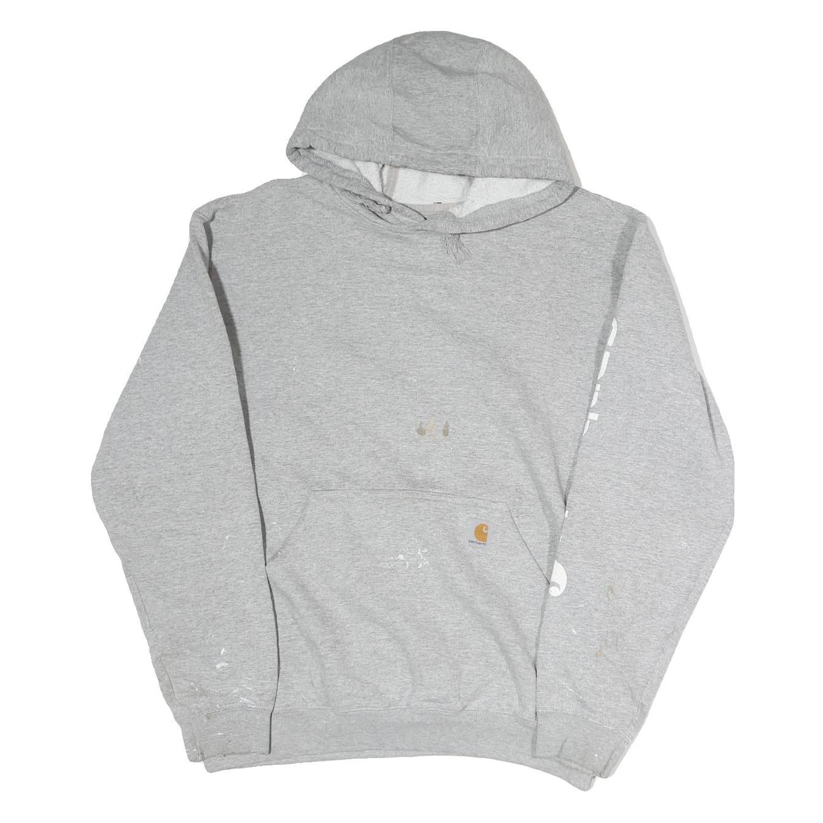 CARHARTT Mens Grey Hoodie M Logo Print Pullover Cotton Workwear Casual