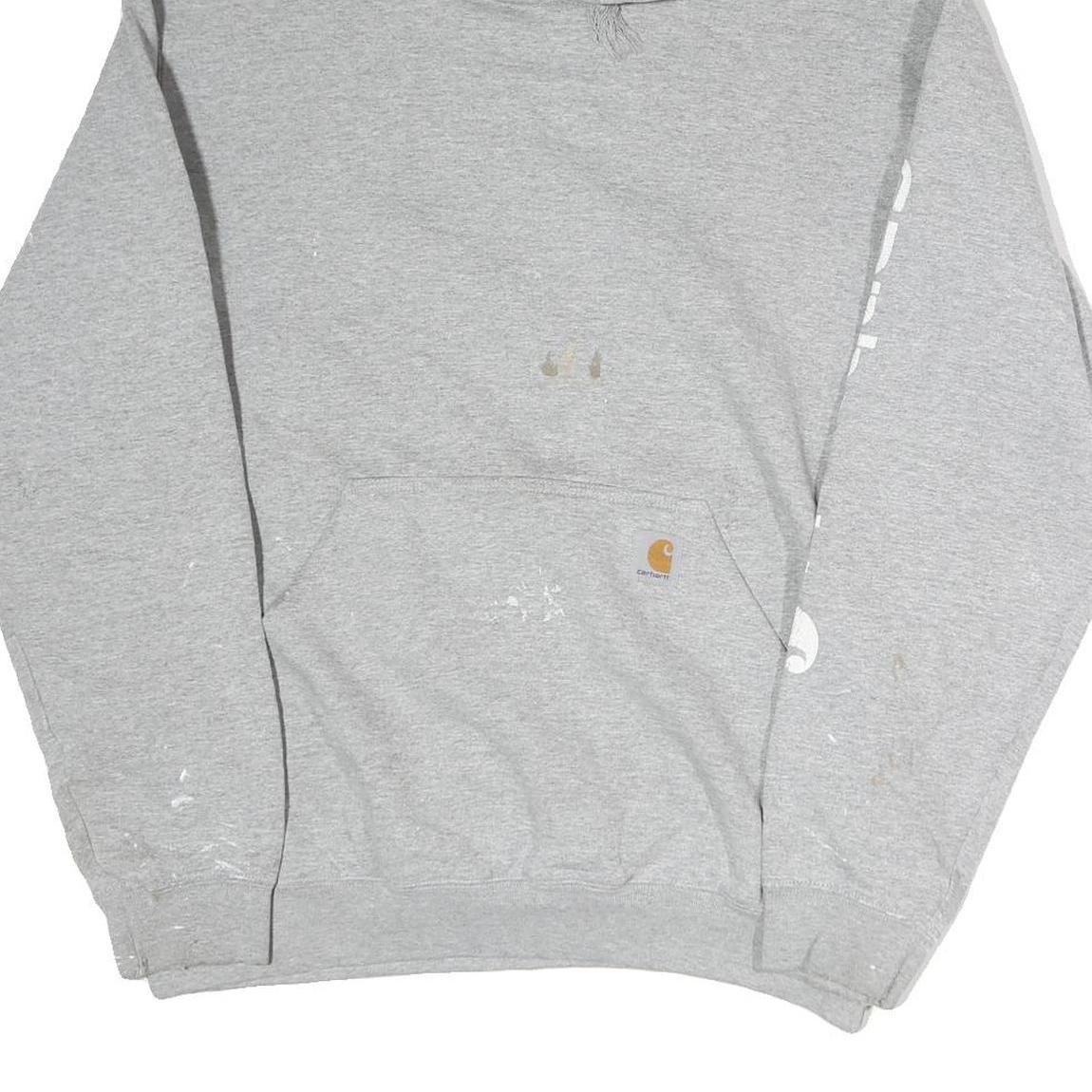 CARHARTT Mens Grey Hoodie M Logo Print Pullover Cotton Workwear Casual