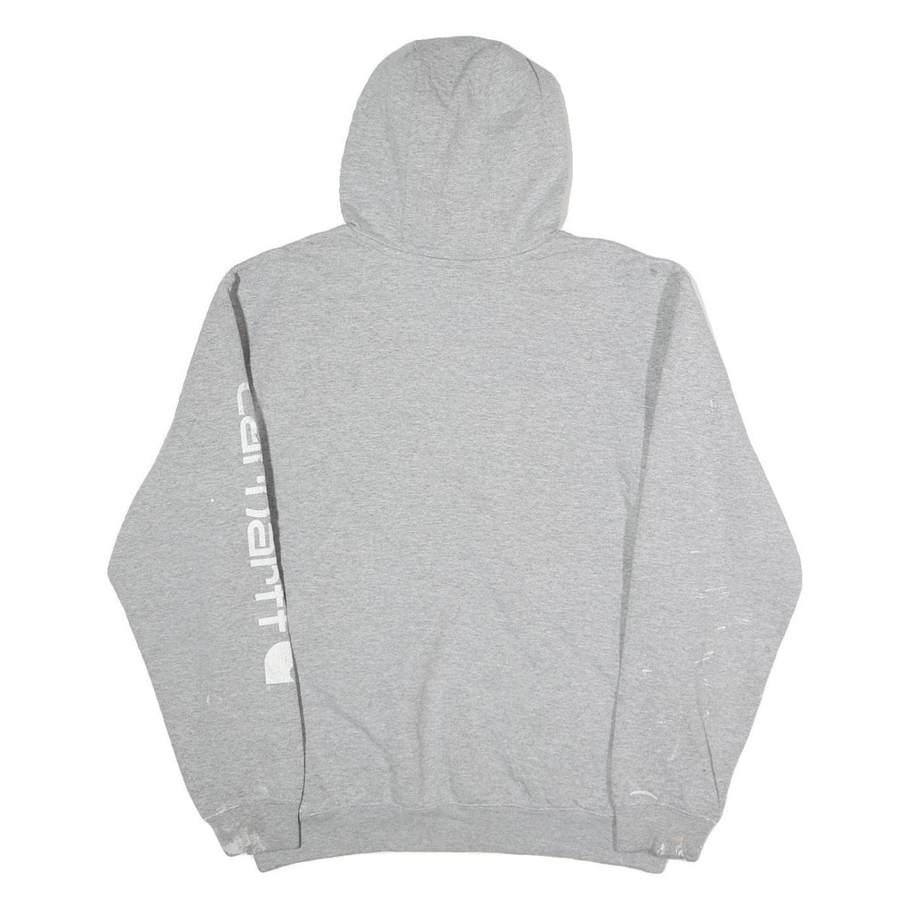 CARHARTT Mens Grey Hoodie M Logo Print Pullover Cotton Workwear Casual