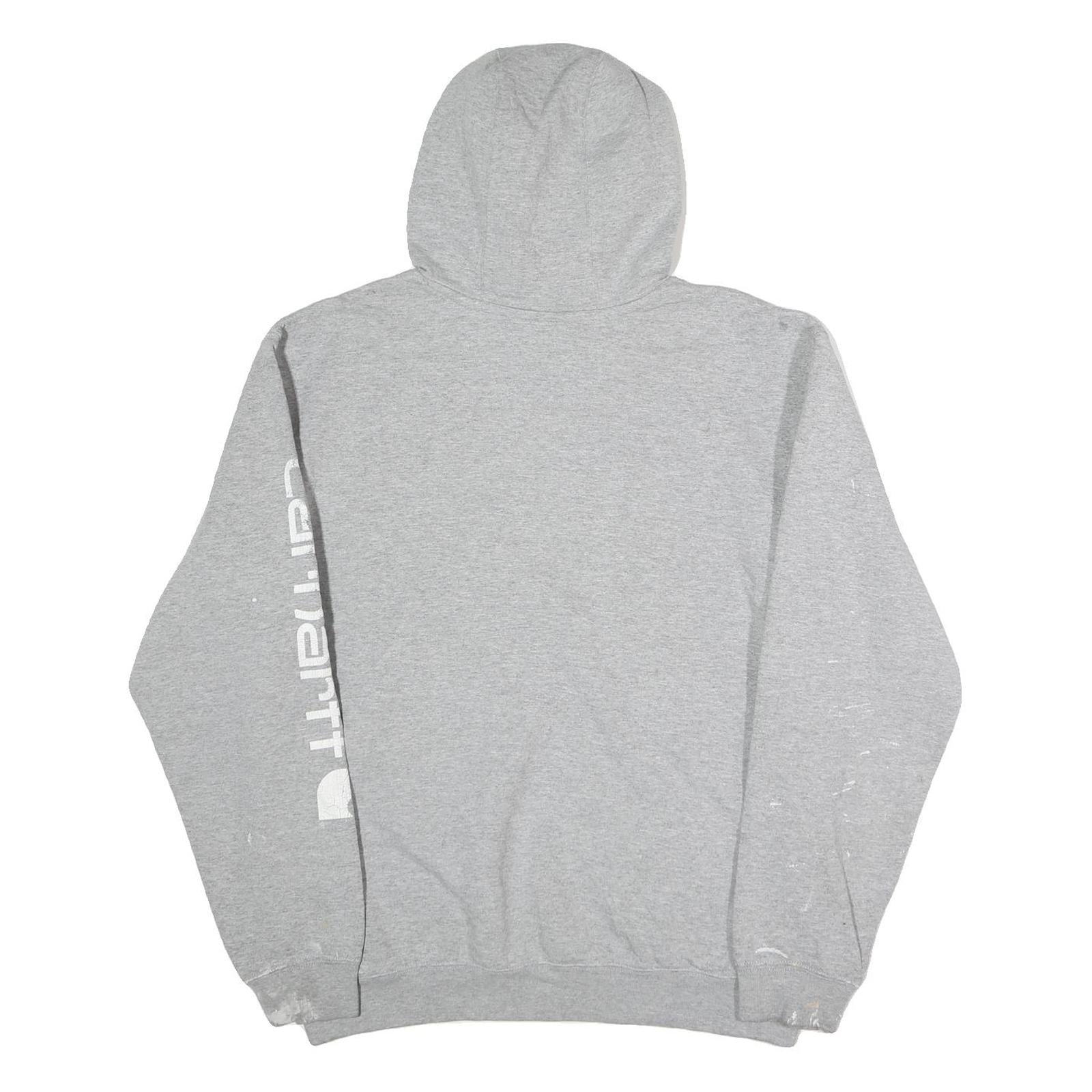 CARHARTT Mens Grey Hoodie M Logo Print Pullover Cotton Workwear Casual