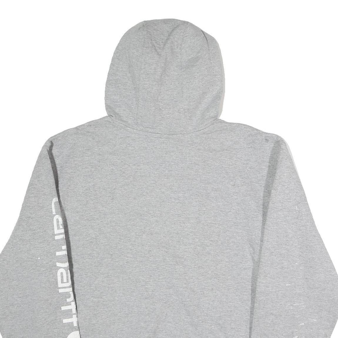 CARHARTT Mens Grey Hoodie M Logo Print Pullover Cotton Workwear Casual