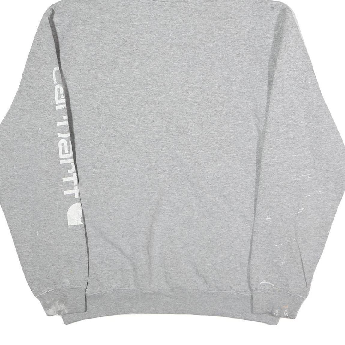 CARHARTT Mens Grey Hoodie M Logo Print Pullover Cotton Workwear Casual