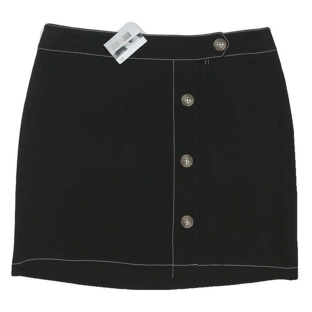 PAPAYA Womens Black Button Mini Skirt Polyester Blend UK 16 Contrast Stitching