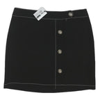 PAPAYA Womens Black Button Mini Skirt Polyester Blend UK 16 Contrast Stitching