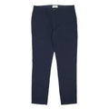 M&S Mens Cotton Navy Slim Straight Trousers W36 L33 Smart Casual Zip Fastening