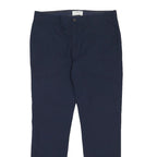 M&S Mens Cotton Navy Slim Straight Trousers W36 L33 Smart Casual Zip Fastening