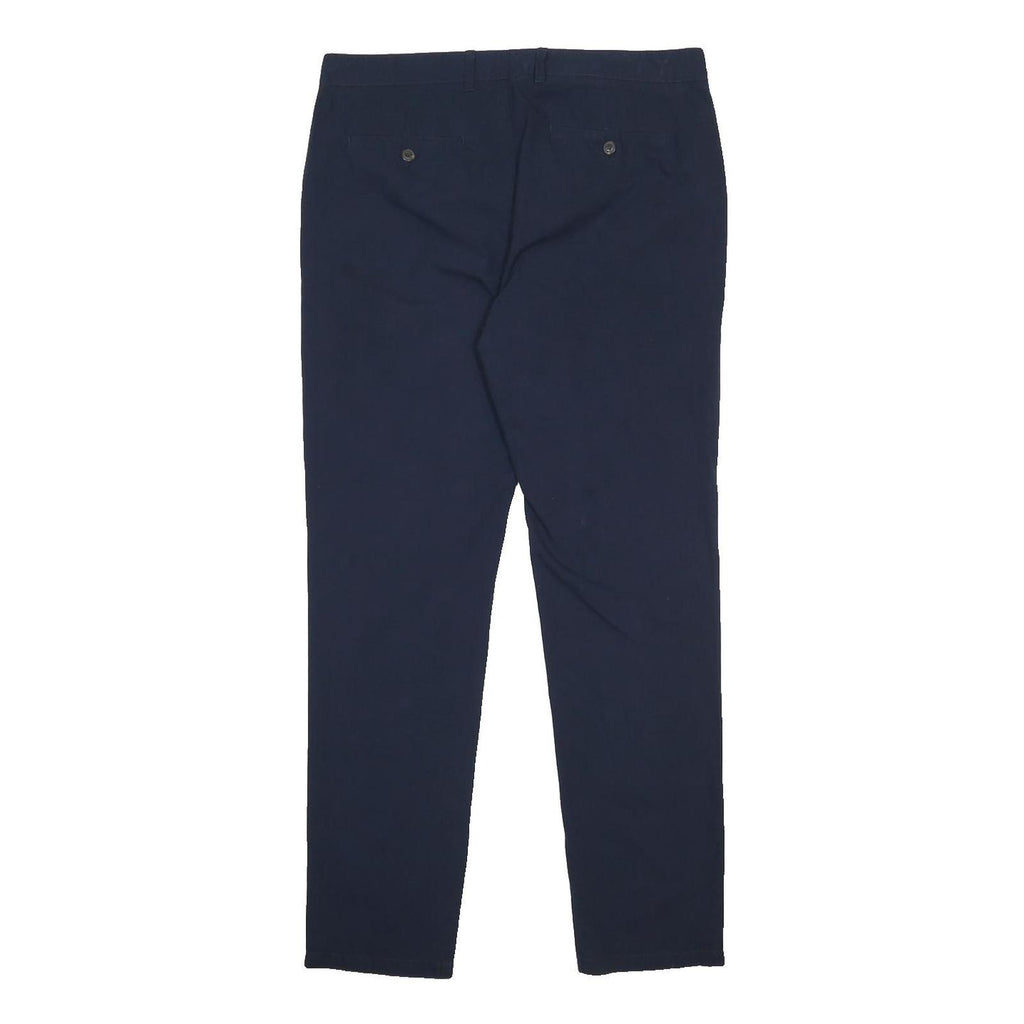M&S Mens Cotton Navy Slim Straight Trousers W36 L33 Smart Casual Zip Fastening