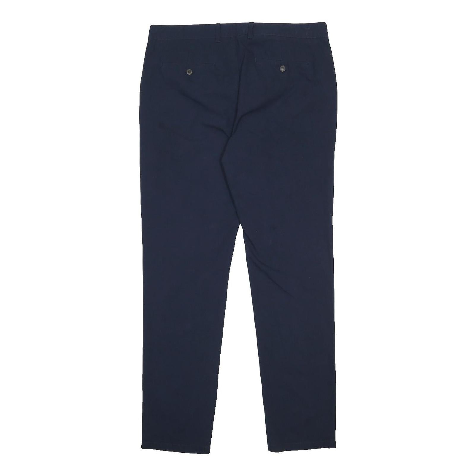 M&S Mens Cotton Navy Slim Straight Trousers W36 L33 Smart Casual Zip Fastening