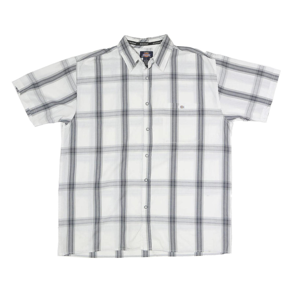 DICKIES Mens White & Grey Check Shirt Short Sleeve L Casual Cotton Blend