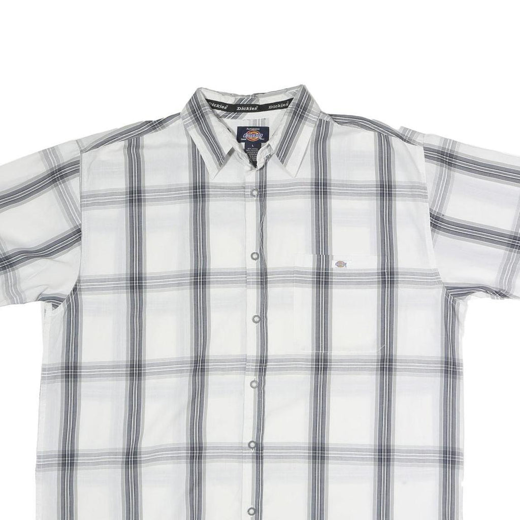 DICKIES Mens White & Grey Check Shirt Short Sleeve L Casual Cotton Blend