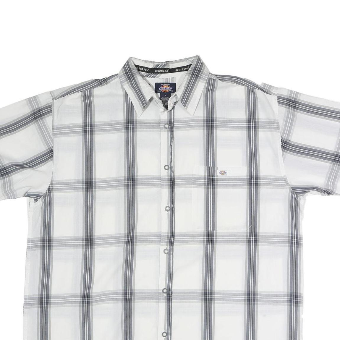 DICKIES Mens White & Grey Check Shirt Short Sleeve L Casual Cotton Blend