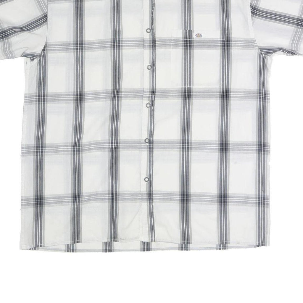 DICKIES Mens White & Grey Check Shirt Short Sleeve L Casual Cotton Blend
