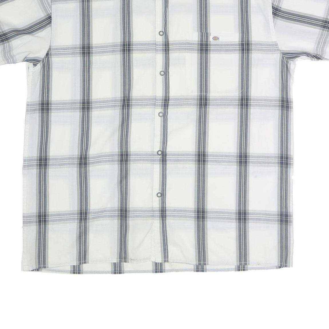 DICKIES Mens White & Grey Check Shirt Short Sleeve L Casual Cotton Blend