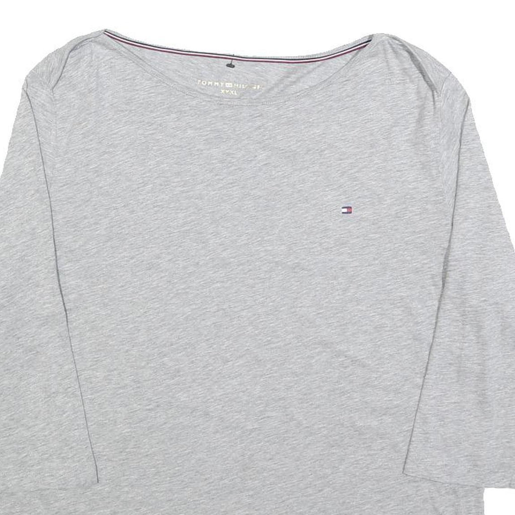 TOMMY HILFIGER Womens Grey 2XL Long Sleeve Boat Neck Plain T-Shirt Cotton