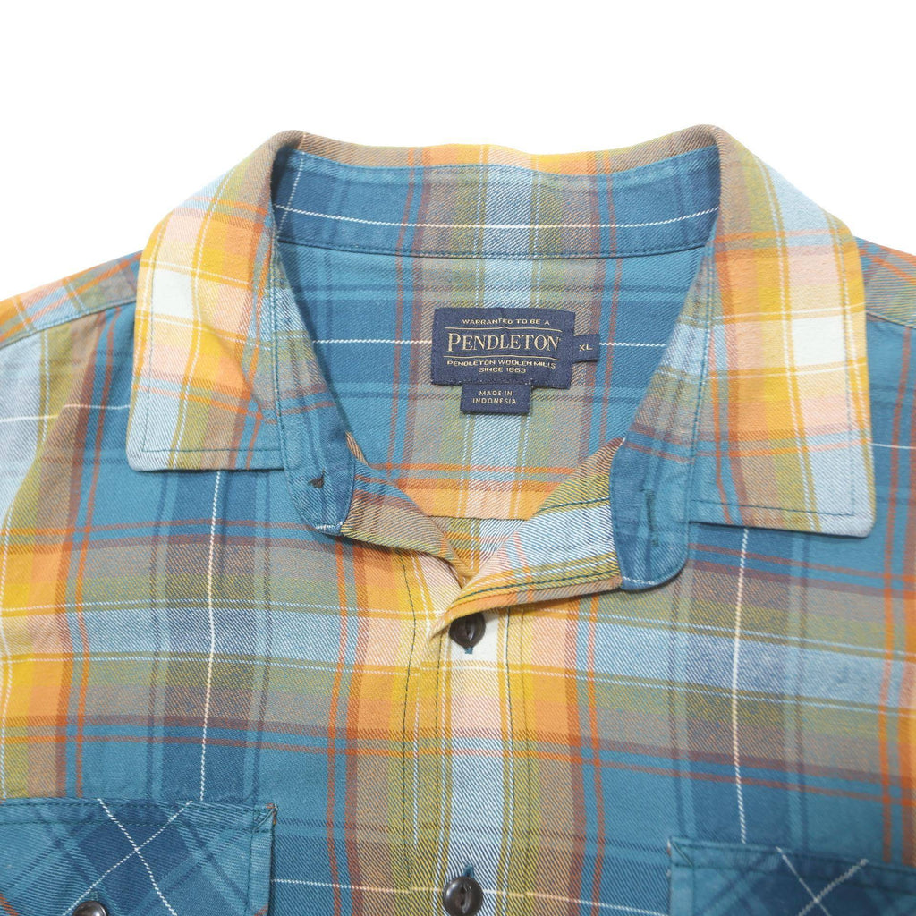 PENDLETON Mens Blue & Orange Plaid Cotton Shirt XL Classic Fit Casual