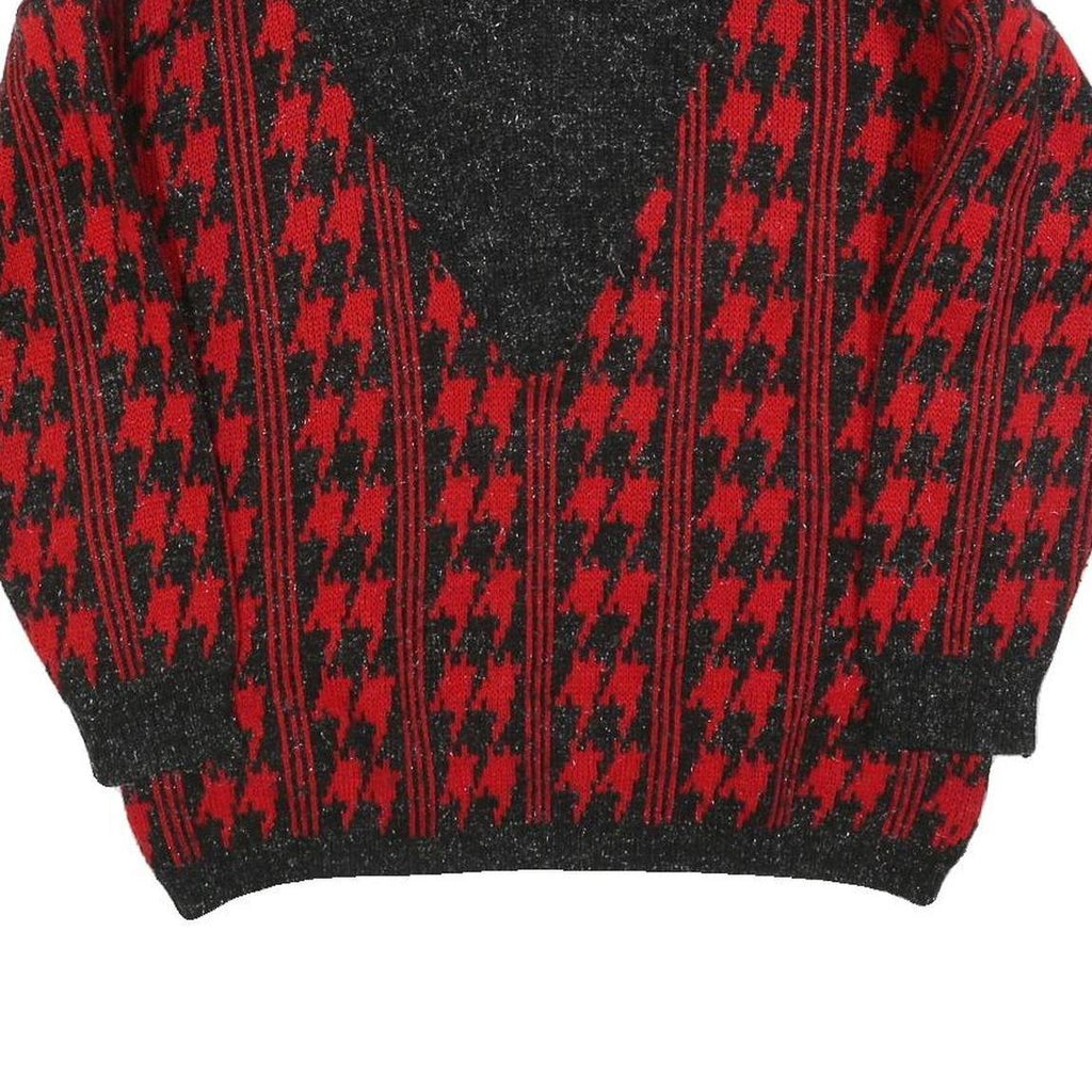 IMPRONTE Womens Red & Black Patterned Jumper Round Neck Chunky Knit L Stylish