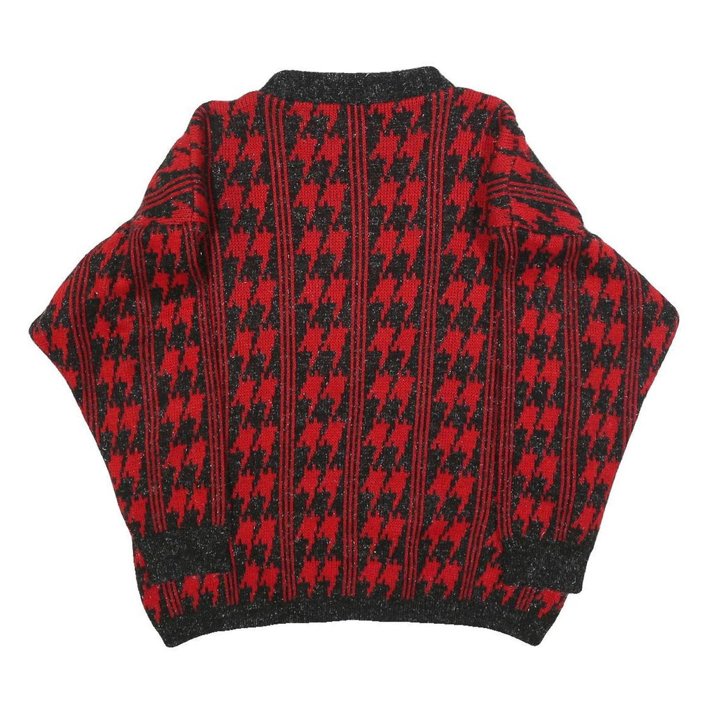 IMPRONTE Womens Red & Black Patterned Jumper Round Neck Chunky Knit L Stylish