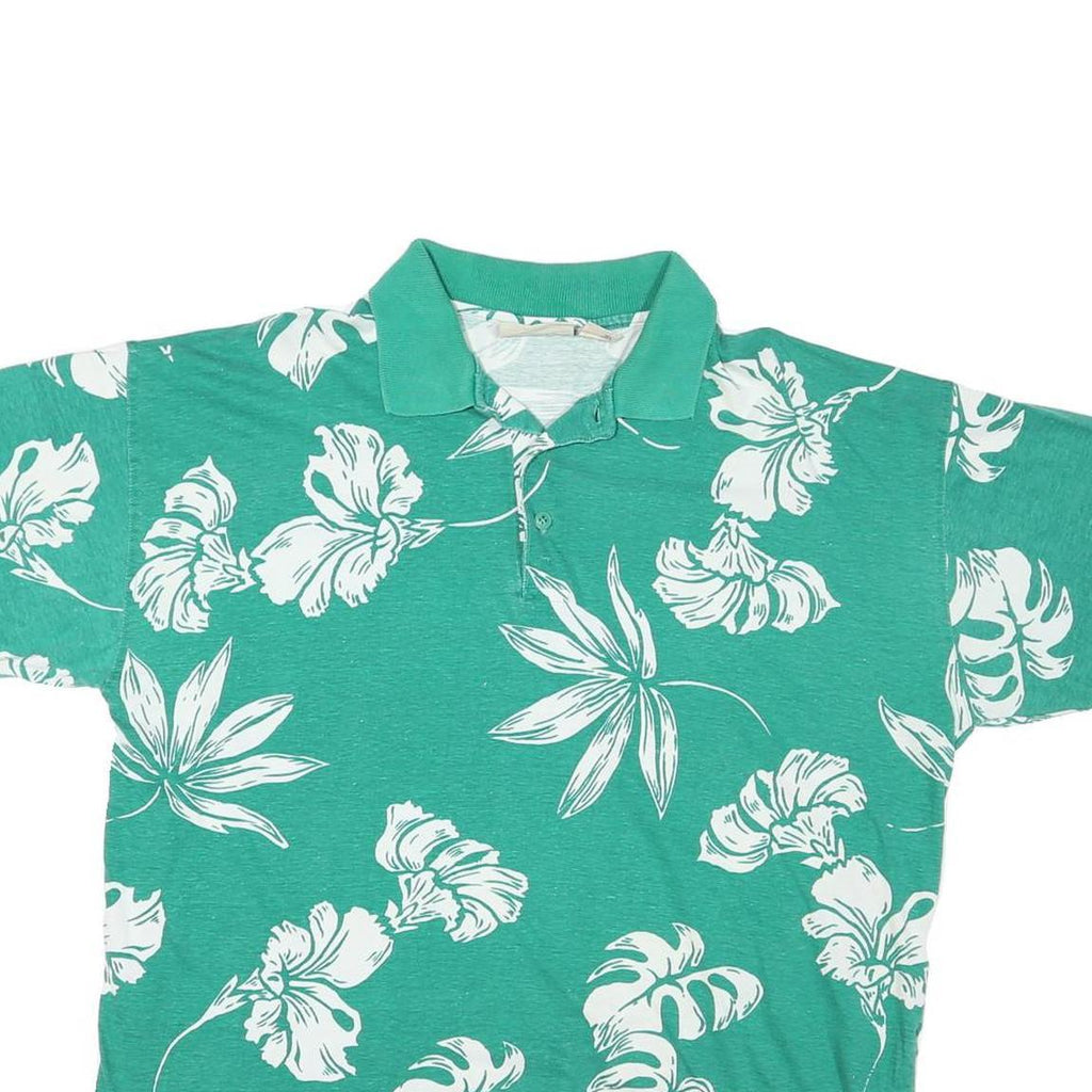 GREAT LAKES Womens Green & White Floral Short Sleeve Polo Shirt XL Cotton Blend