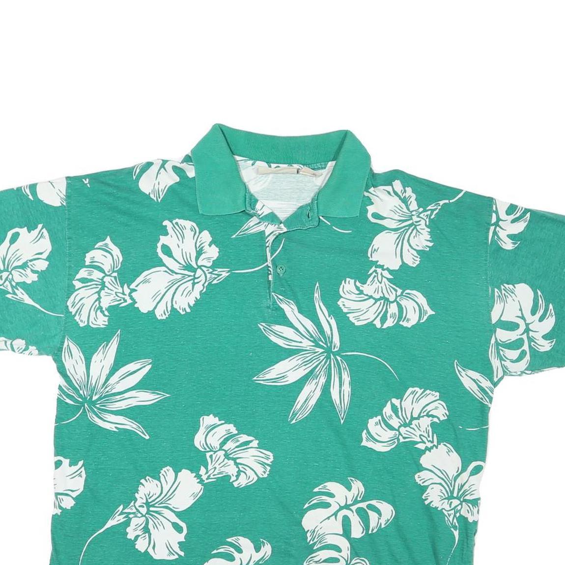 GREAT LAKES Womens Green & White Floral Short Sleeve Polo Shirt XL Cotton Blend
