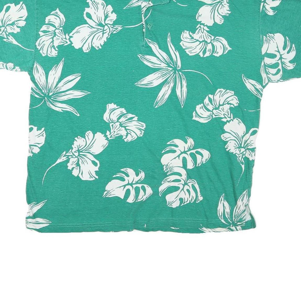 GREAT LAKES Womens Green & White Floral Short Sleeve Polo Shirt XL Cotton Blend